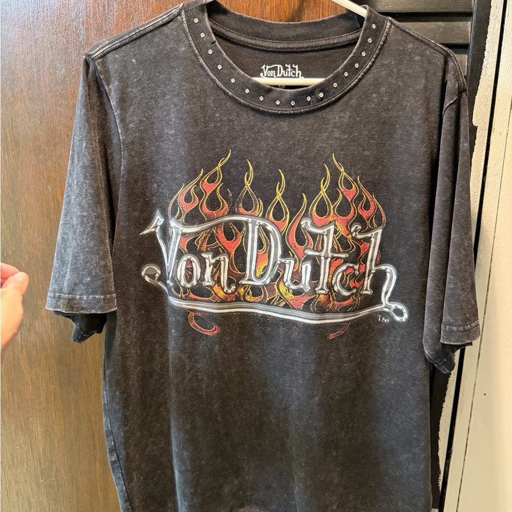 Von Dutch very oversized shirt Flame Eagle rhinestone size small